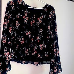 Black floral long sleeve shirt